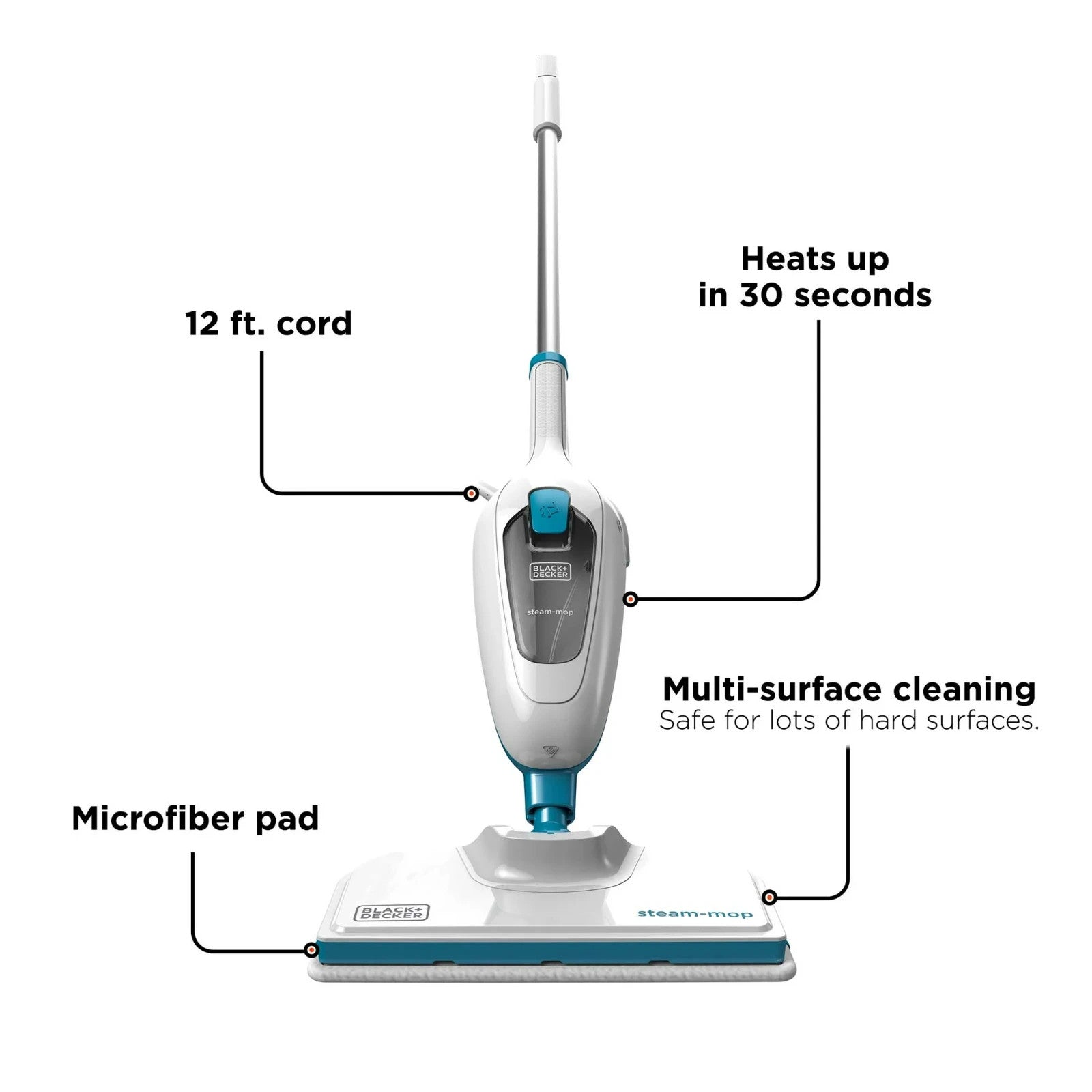 BLACK+DECKER Classic corded steam mop, multi-surface cleaning, white Free ship